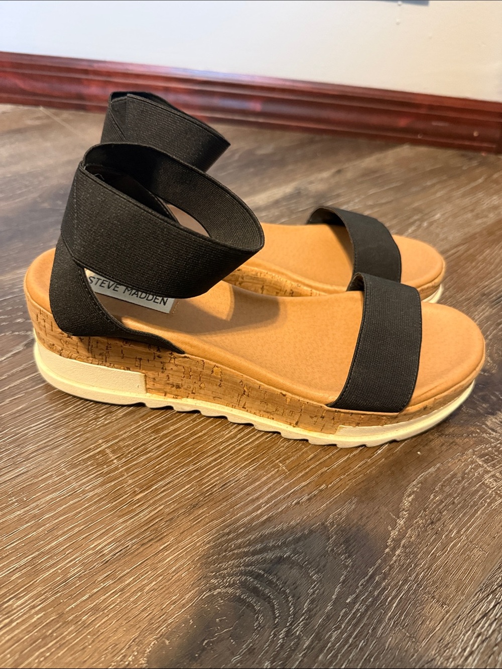 Steve Madden Black Elastic Cork-Platform Sandals